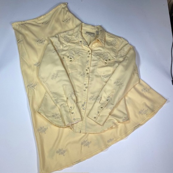 Stetson Western Set Top and Skirt Embroidered Pale Yellow Size L - Picture 1 of 14